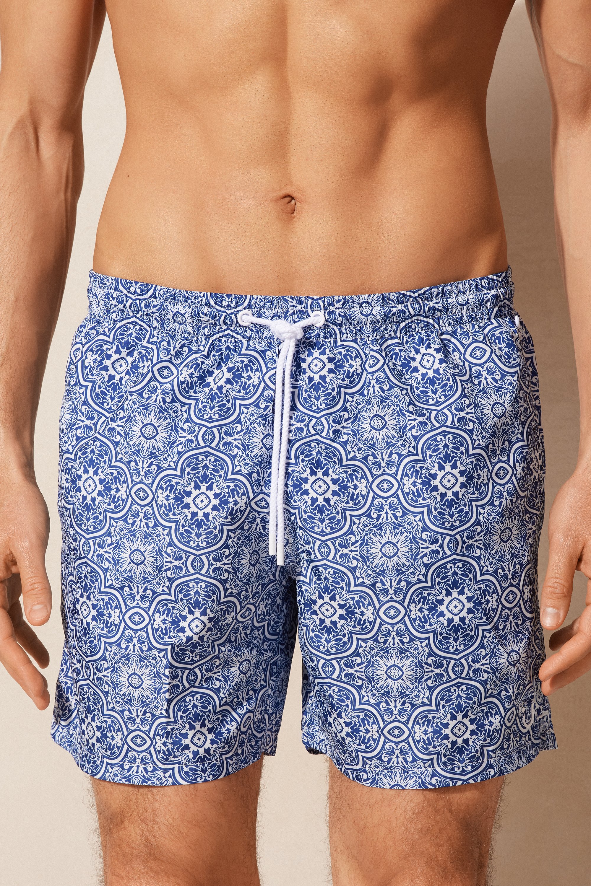 Sunga boxer com estampa Majólica azul
