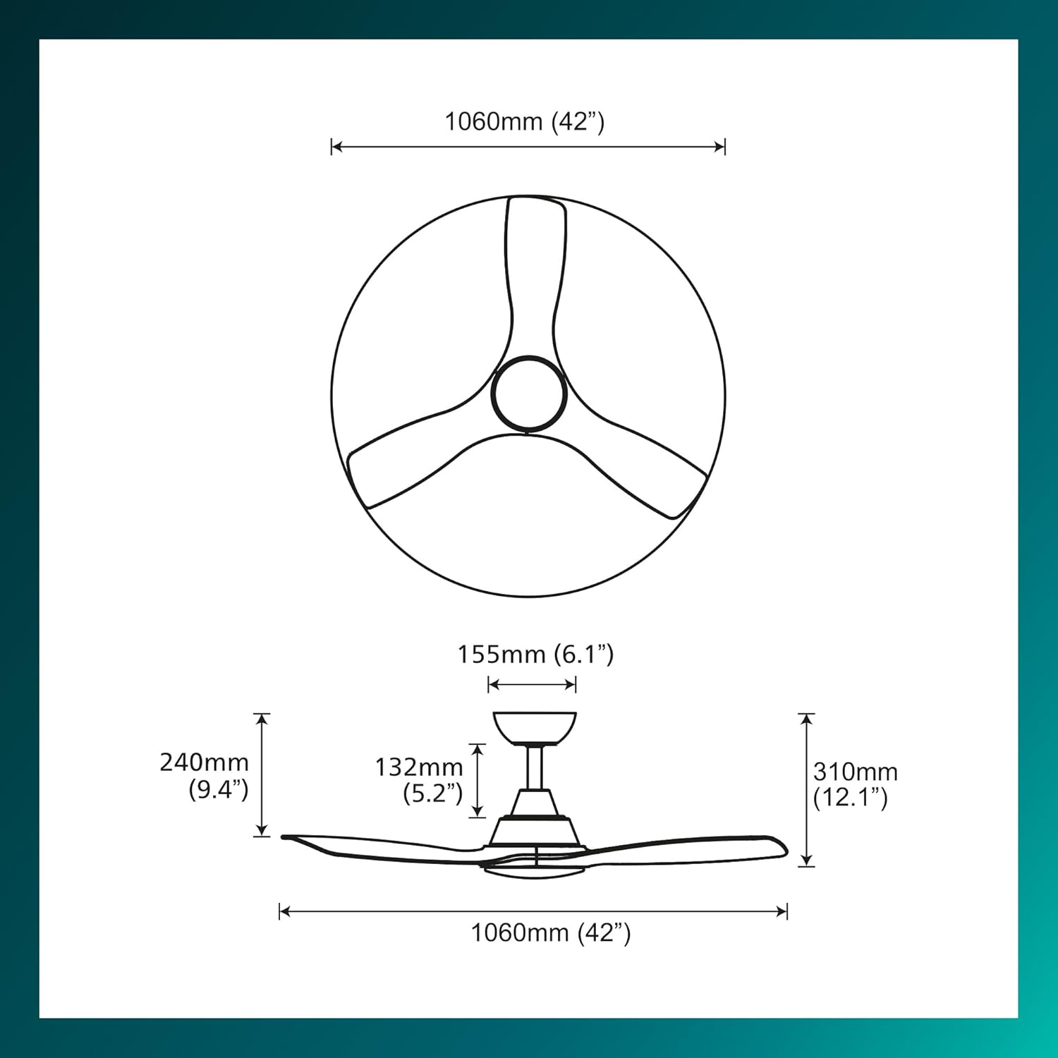 Philips Olas Deckenventilator, 3 Flügel, 106cm ⌀, Gleichstrommotor, Farbtemperaturbereich (3000K-4300K-6500K), dimmbar, inkl. Fernbedienung, schwarz-Holz