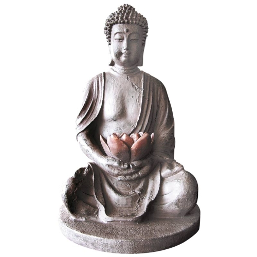 Sitzender Solar-Buddha mit LED-Blüte 40cm Warmweiß