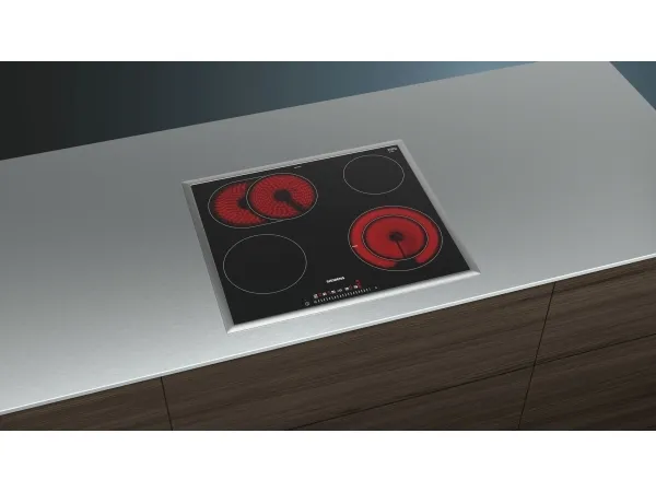 Siemens iQ300 ET645FNN1E - Keramisk kogeplade - 4 plader - Niche - bredde: 56 cm - dybde: 49 cm - med rustfrit stål-pynt - sort/rustfrit stål