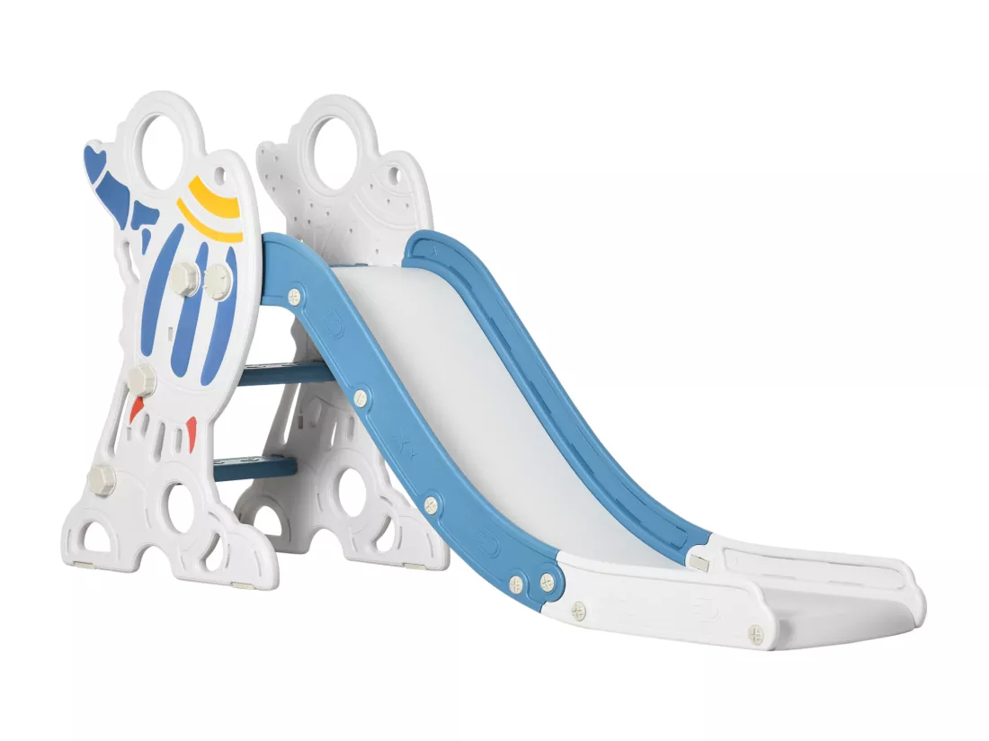Toboggan enfant 18-36 mois design fusée - usage intérieur - dim. 157L x 46,5l x 80H cm - PE bleu blanc