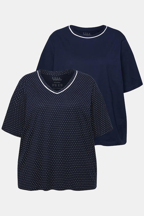 Pyjama-Shirts, 2er-Pack, Punkte/uni, Halbarm