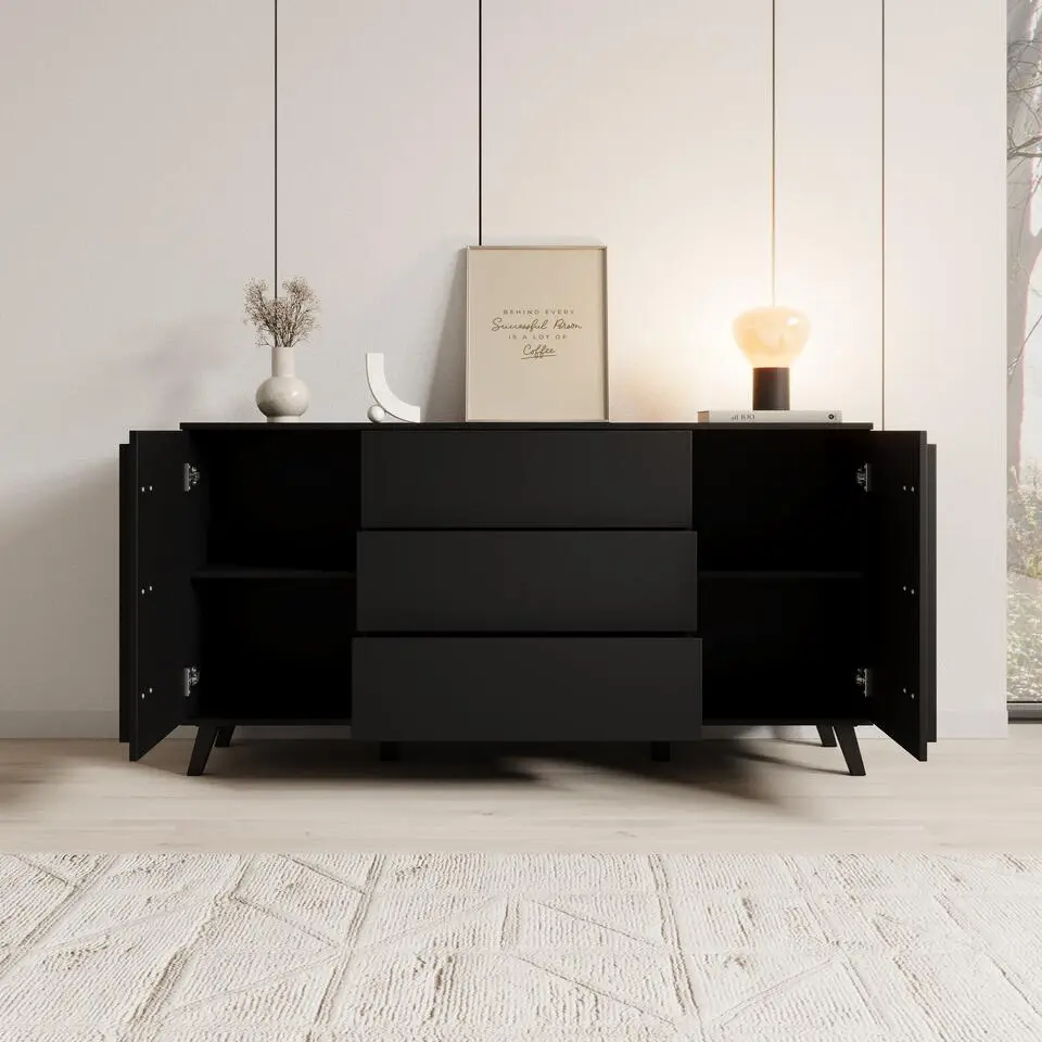 Meubella - Hydra - Dressoir - Zwart - 150x40x78 cm