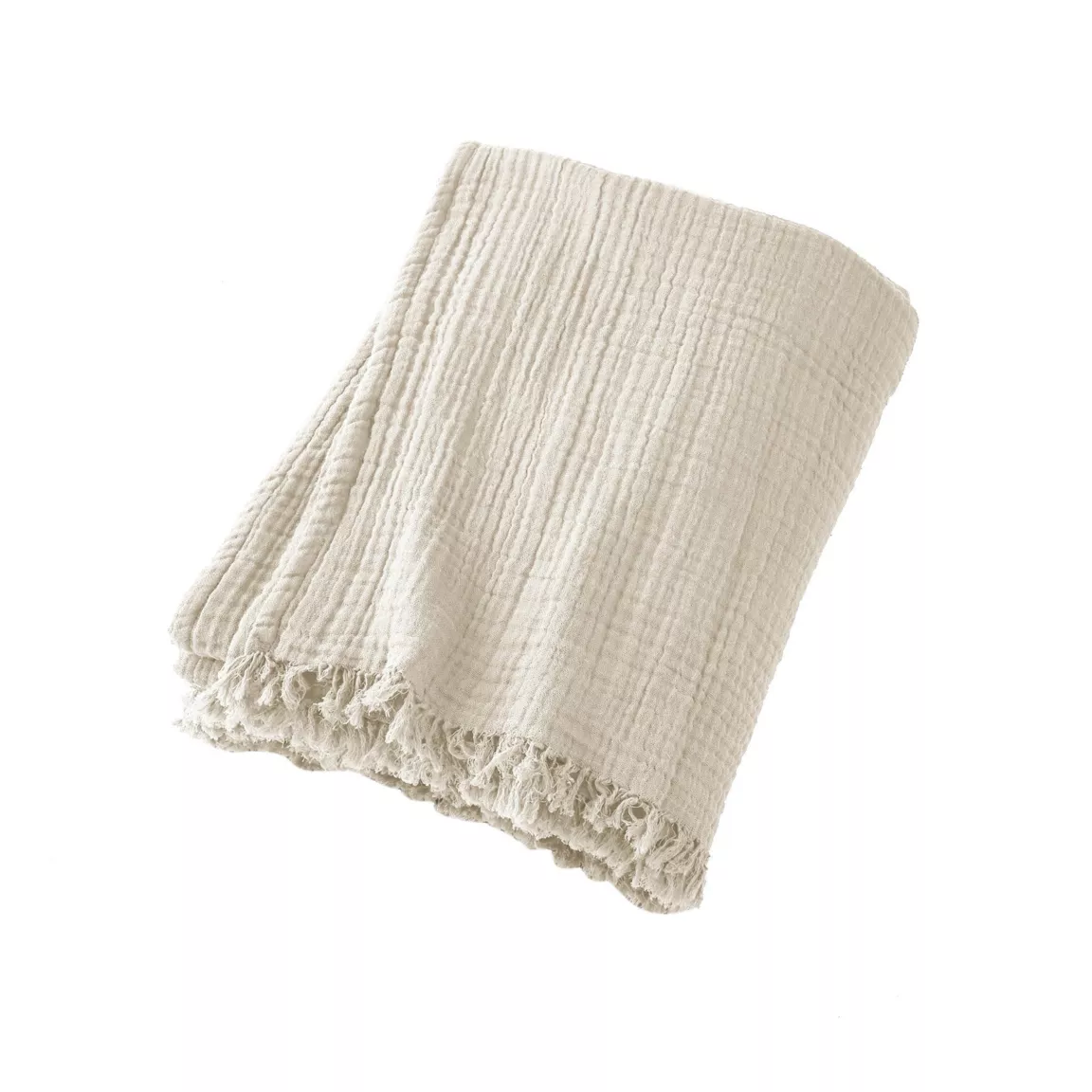 Plaid gaze de coton (180 x 220 cm) Gaïa Beige pampa