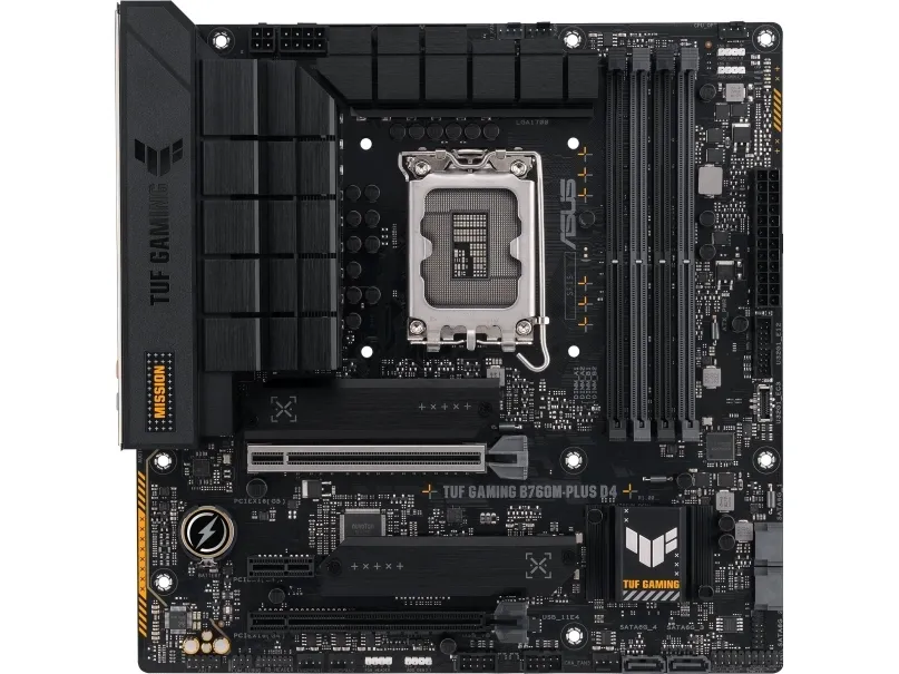 ASUS TUF GAMING B760M-PLUS D4 - Bundkort - micro ATX - LGA1700 sokkel - B760 Chipset - USB-C 3.2 Gen 2x2, USB 3.2 Gen 2, USB 3.2 Gen 1 - 2.5 Gigabit LAN - onboard grafik (CPU påkrævet) - HD Audio (8-kanaler)