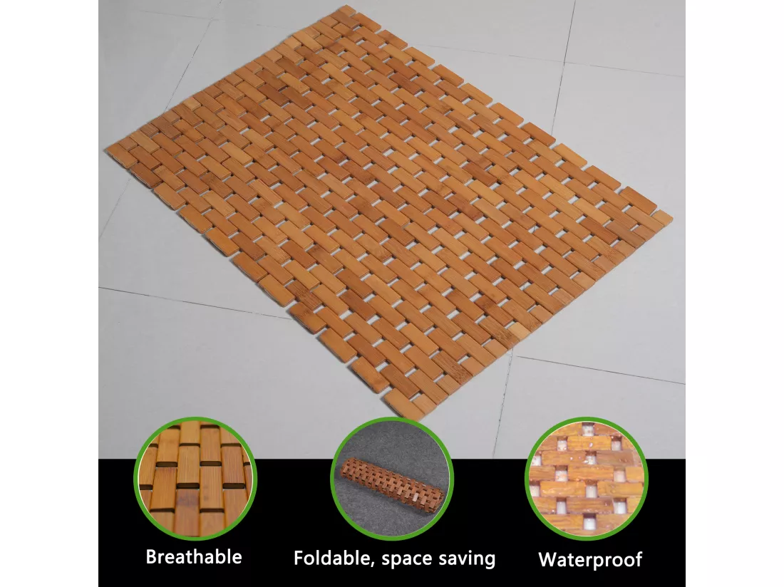 Tapis de bain en teck, tapis de douche en bois, tapis de baignoire, pieds en caoutchouc antidérapants, enroulable, 70x50cm