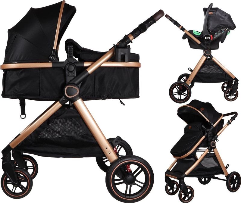 Ding Liam Black/Rose 3-in-1 Combi Kinderwagen Incl. Autostoel