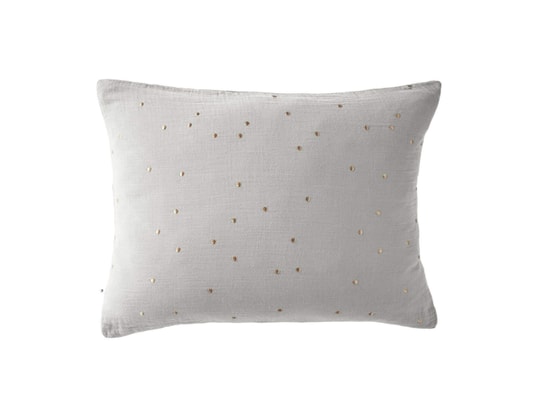 TERRE DE NUIT - Taie d'oreiller à pois brodés double gaze de coton gris 60 x...