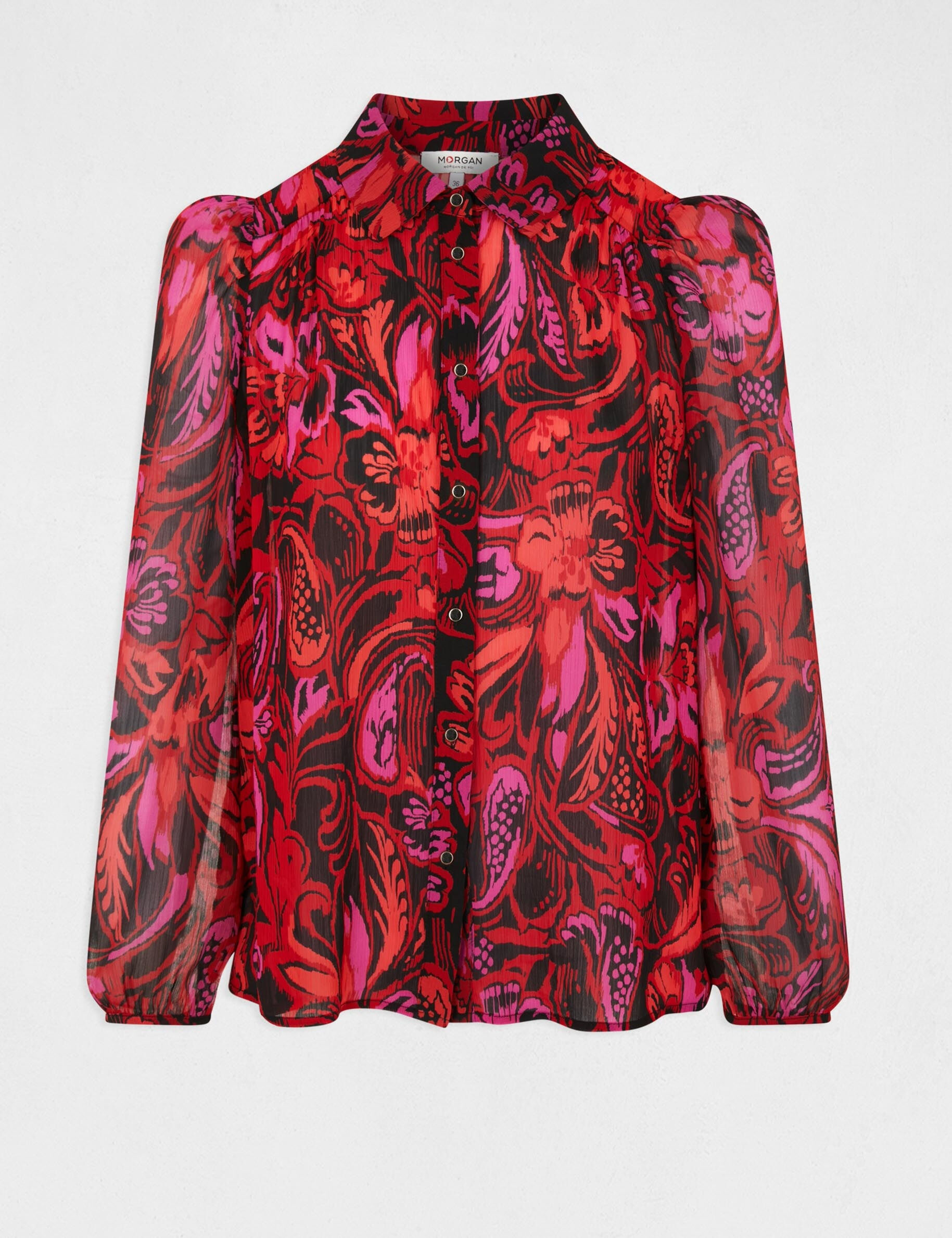 Chemise manches longues imprimé végétal multico femme - multico