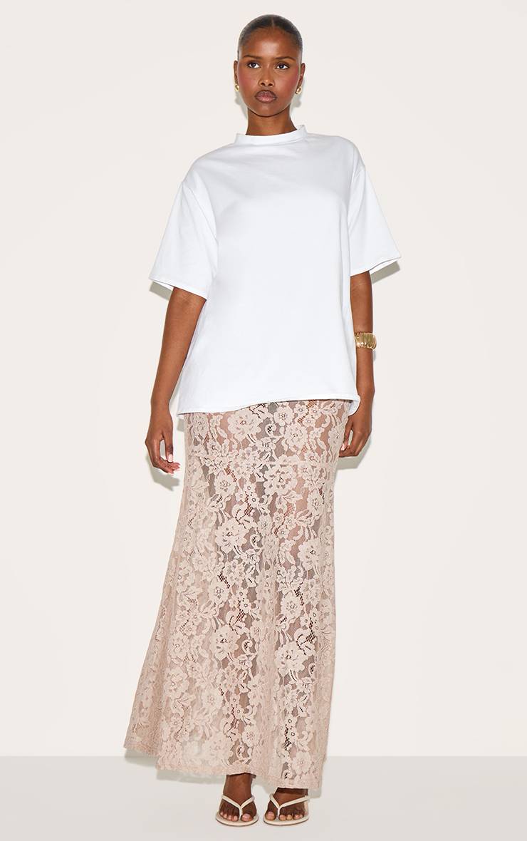 Taupe Jupe Longue Transparente En Dentelle Florale