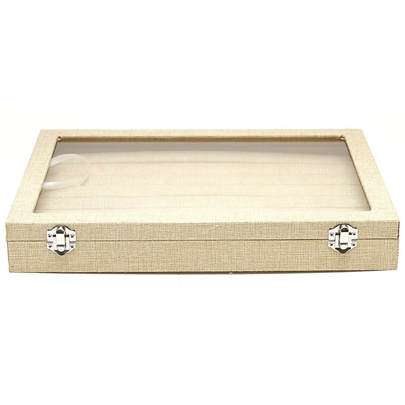 Présentoir coffret boîte à bagues 34x24cm toile jute Naturel