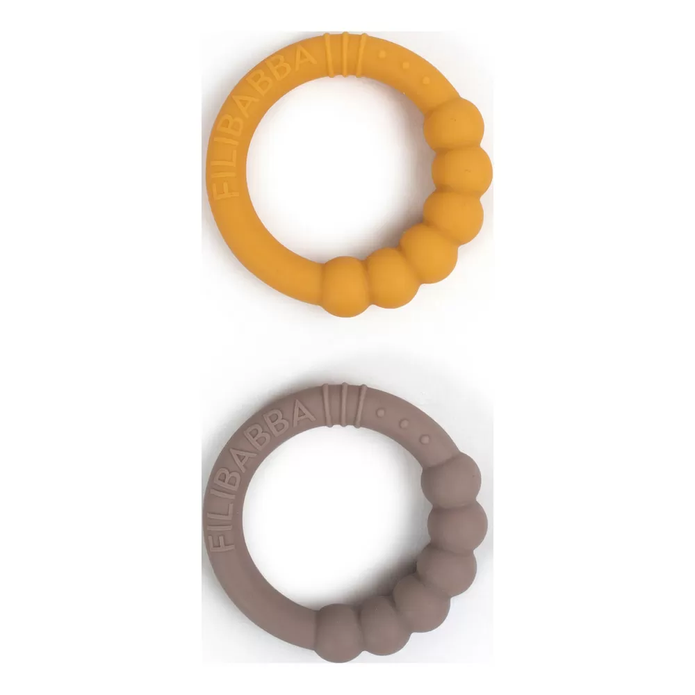 Filibabba Bidering i silikone 2-pak - Warm Grey   Honey Gold