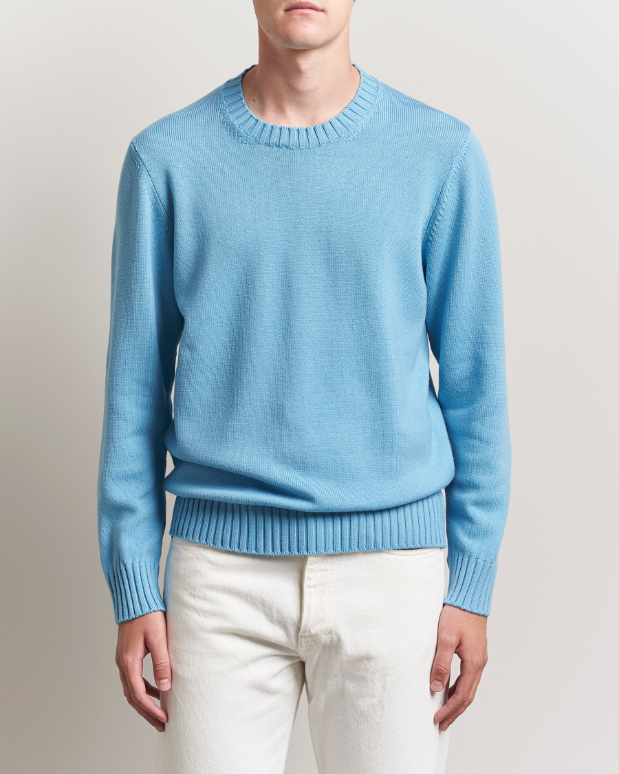Piacenza Cashmere Brushed Wool Crew Neck Sky Blue