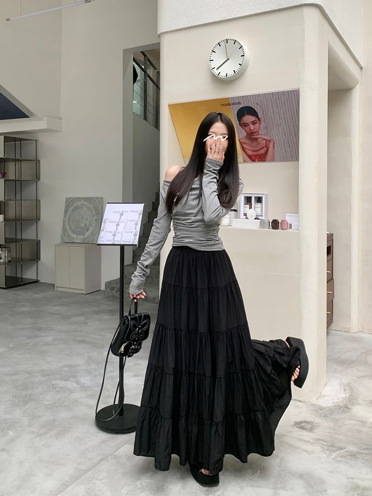 Miss Kekeli - Effen A-lijn rok met elastische taille en lagen