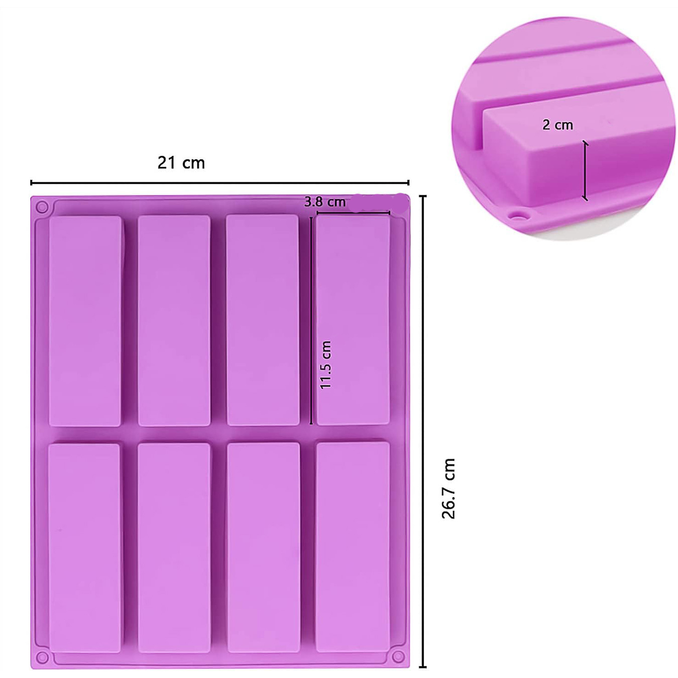 (2er Set) 115x38mm 8-fach Silikon DIY Müsliriegel Förmchen Rechteckige Snack Backform