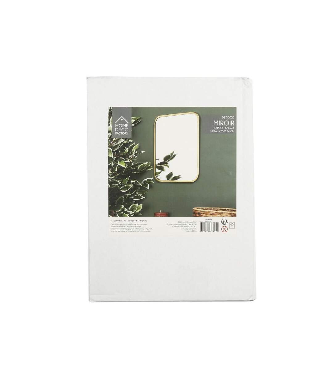 Paris Prix - Miroir Mural Déco contour Carré 34cm Or