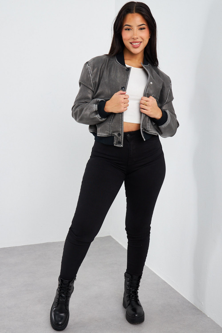 Bomber noir en simili cuir