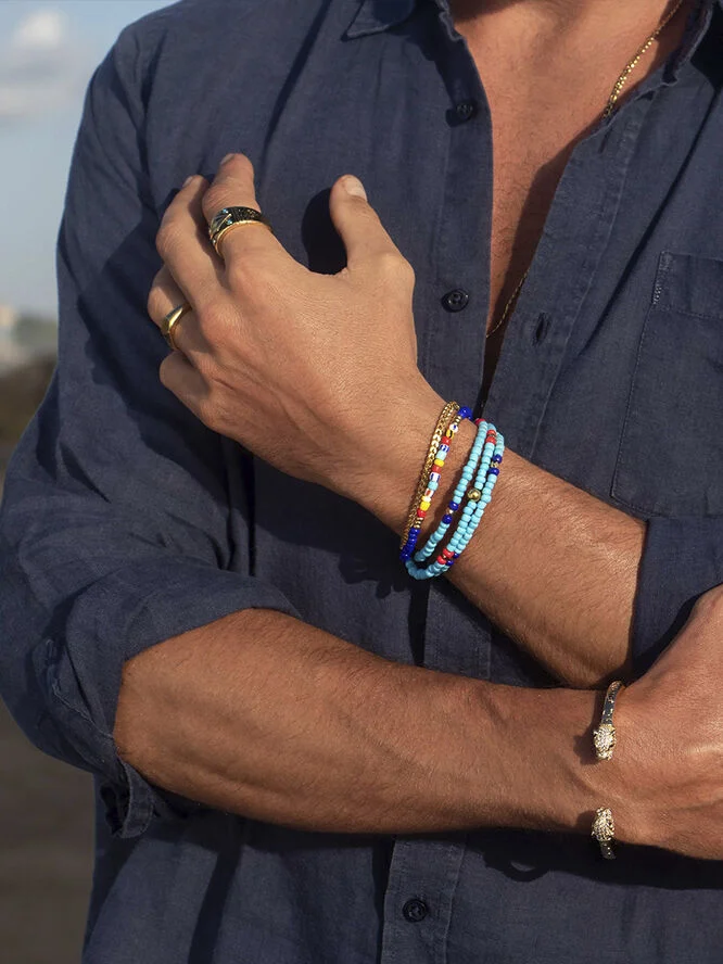 Nialaya The Mykonos Collection - Vintage Turquoise, Red, and Blue Glass Bead Multi
