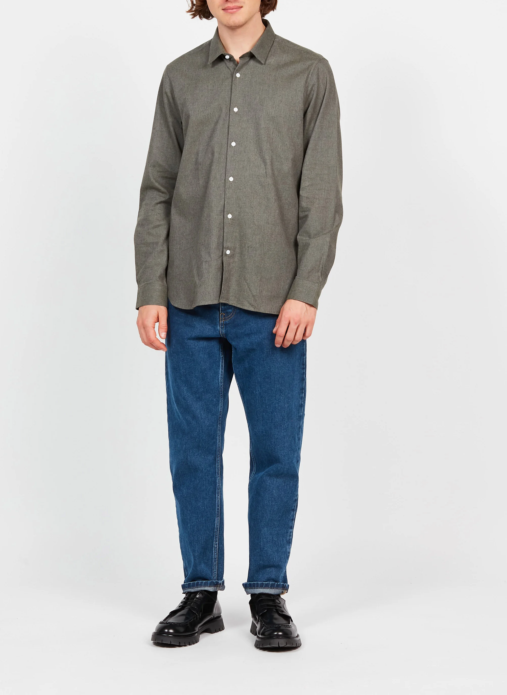 Chemise col classique slim-fit en coton| Vert