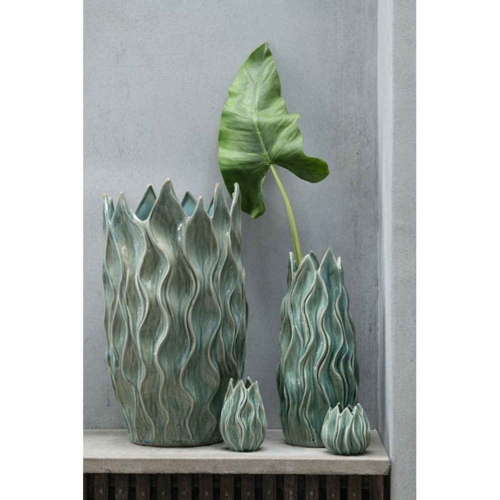 Vase ondulé en céramique vert 10x10x15 cm