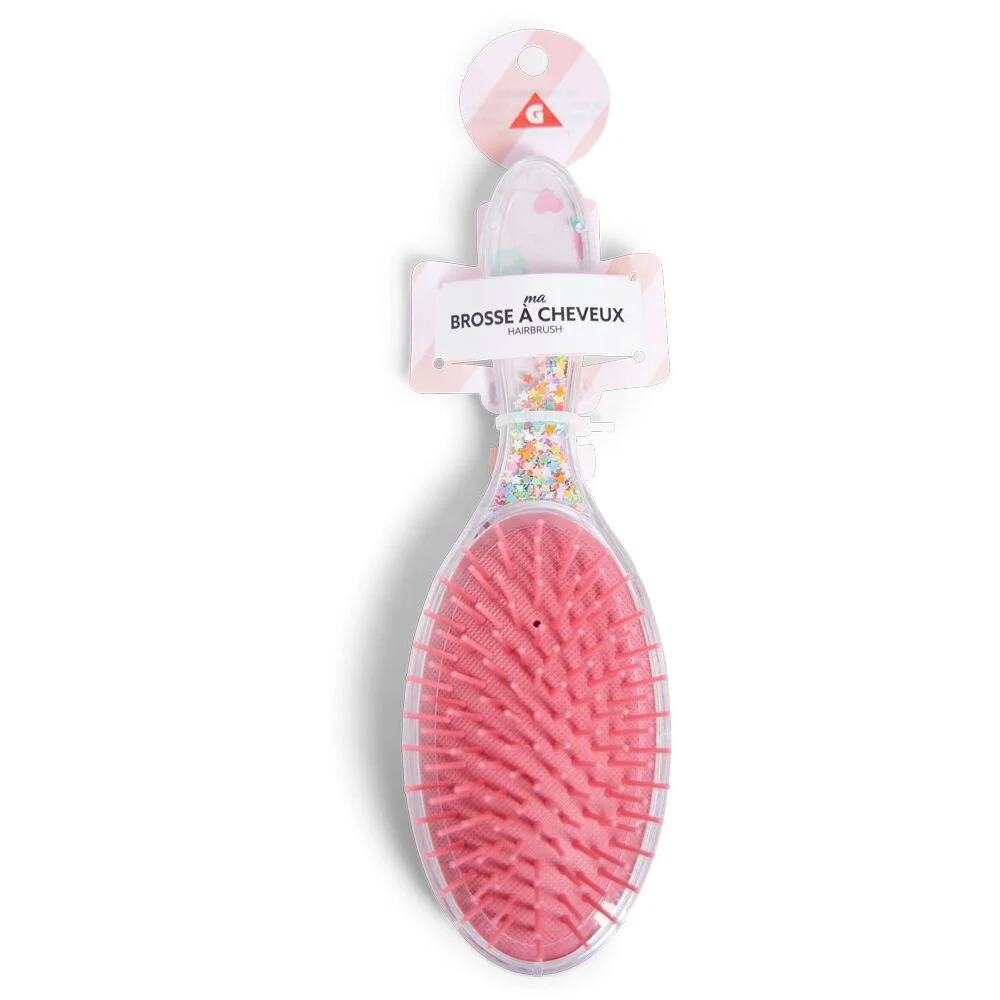 Brosse à cheveux enfant avec manche étoiles multicolores L21cm
