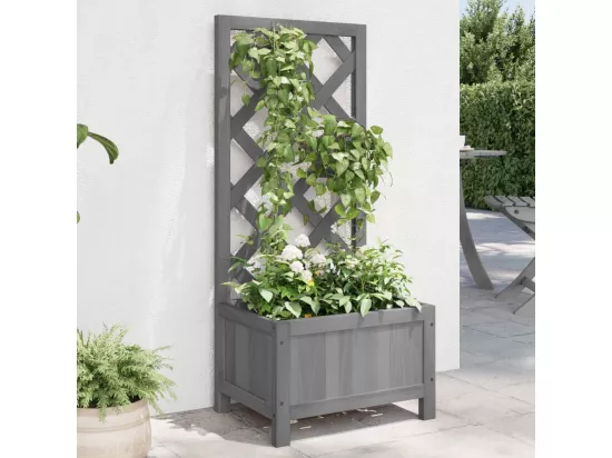Jardinière avec treillis gris bois massif de sapin
