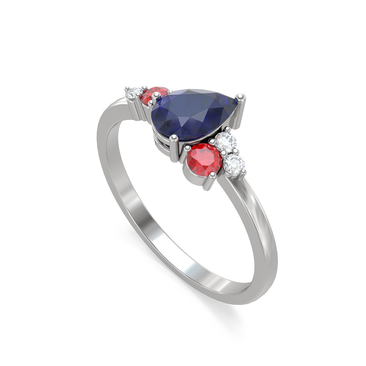 Bague ADEN Or 585 Blanc Saphir Rubis et diamants 2.296grs