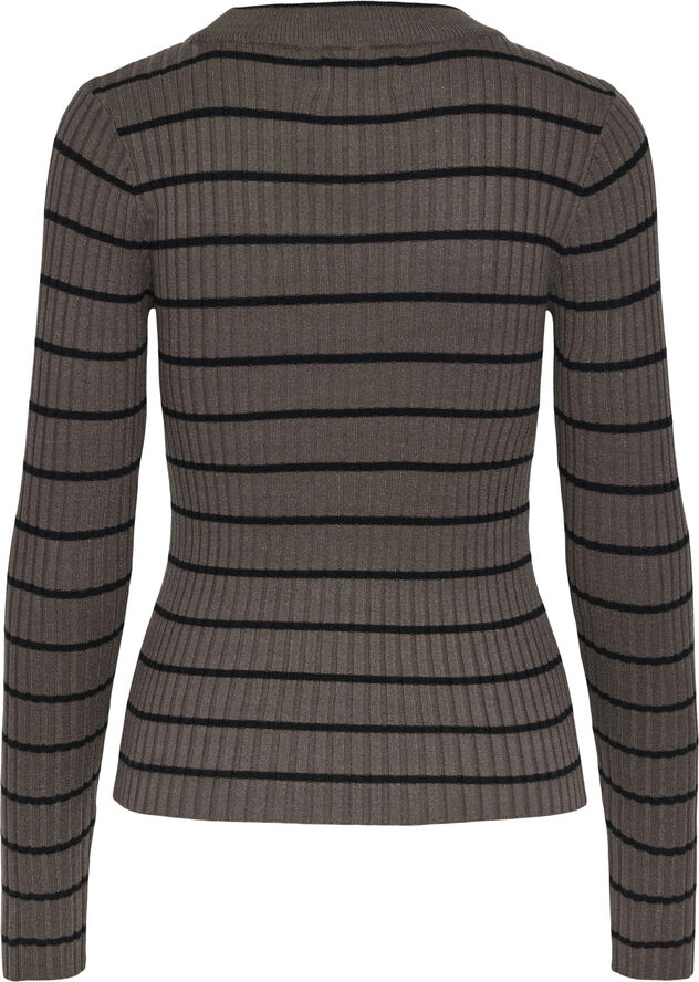 Pieces PCCRISTA LS O-NECK KNIT NOOS BC Morel/black narrow