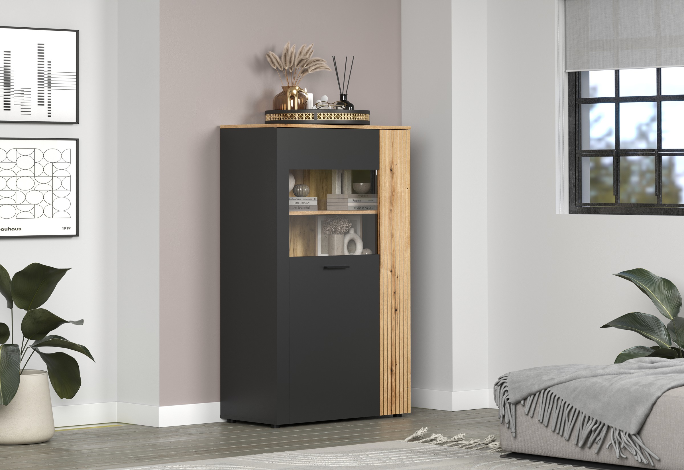 INOSIGN Highboard »Estepona« 1 Stk. tlg. Highboard mit 2 Türen - (B/T/H) 90/42/146 cm