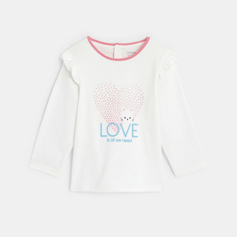 T-shirt impression cœur à volants blanc bébé fille