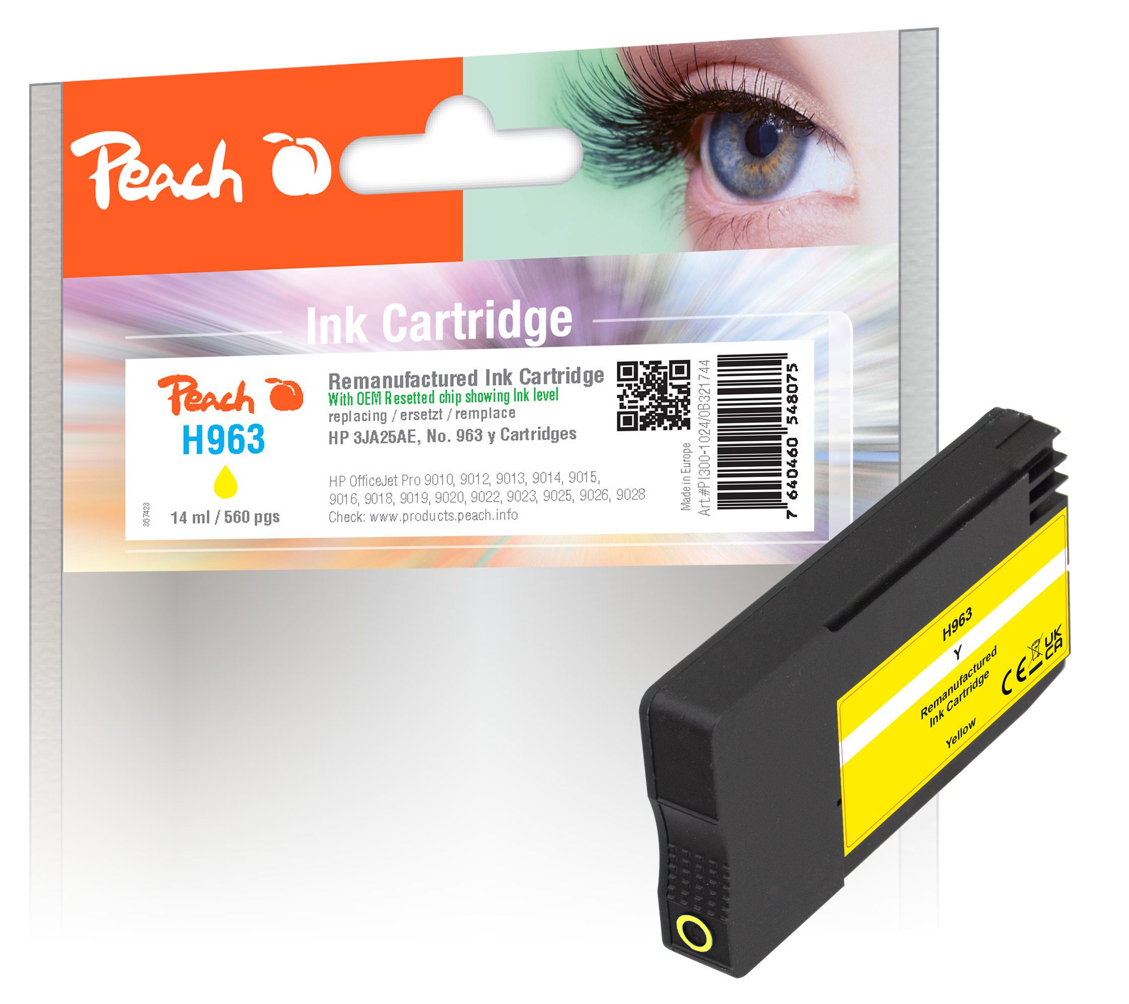 Peach HP 963 Y Druckerpatrone ye ersetzt HP No. 963 Y, 3JA25AE für z.B. HP OfficeJet Pro 9010, HP OfficeJet Pro 9020, HP OfficeJet Pro 9014 (wiederaufbereitet)