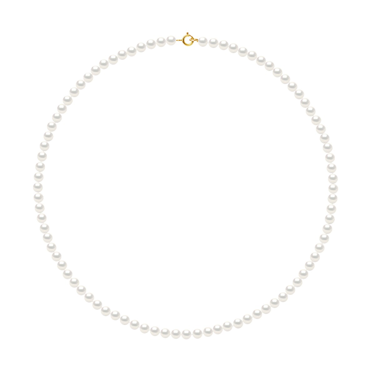 Collier Rang de Perles d'Eau Douce Rondes 4-5 mm Blanches Or Jaune 18 Carats