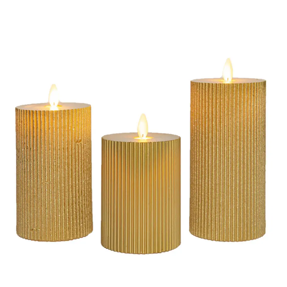 Anna Collection LED stompkaarsen - 3x - goud - ribbel