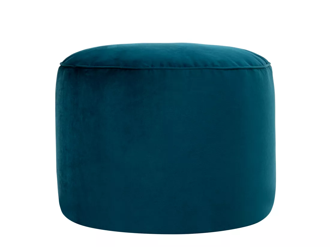 Pouf repose-pieds rond velours bleu canard - MILANO