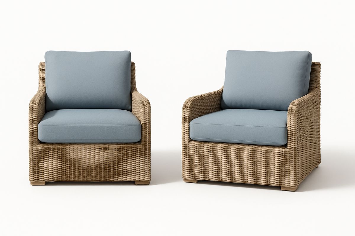 2-teilige Lounge Sessel Set Rattan Blau/Beige