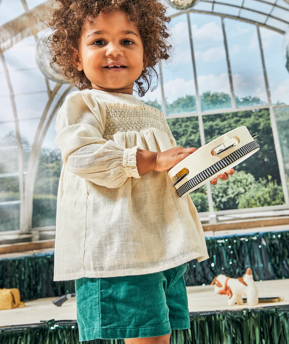 SHORT VELOURS BÉBÉ FILLE EN COTON BIO VERT AVEC NOEUD