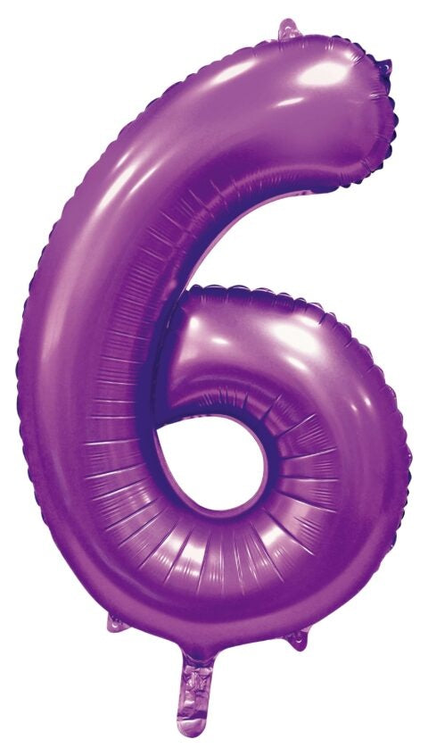 Paarse Cijfer Ballon 6 Jaar Glans 86cm