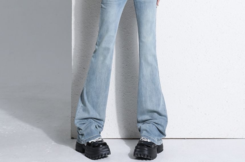 Magimomo - Mid Waist Washed Bootcut Jeans