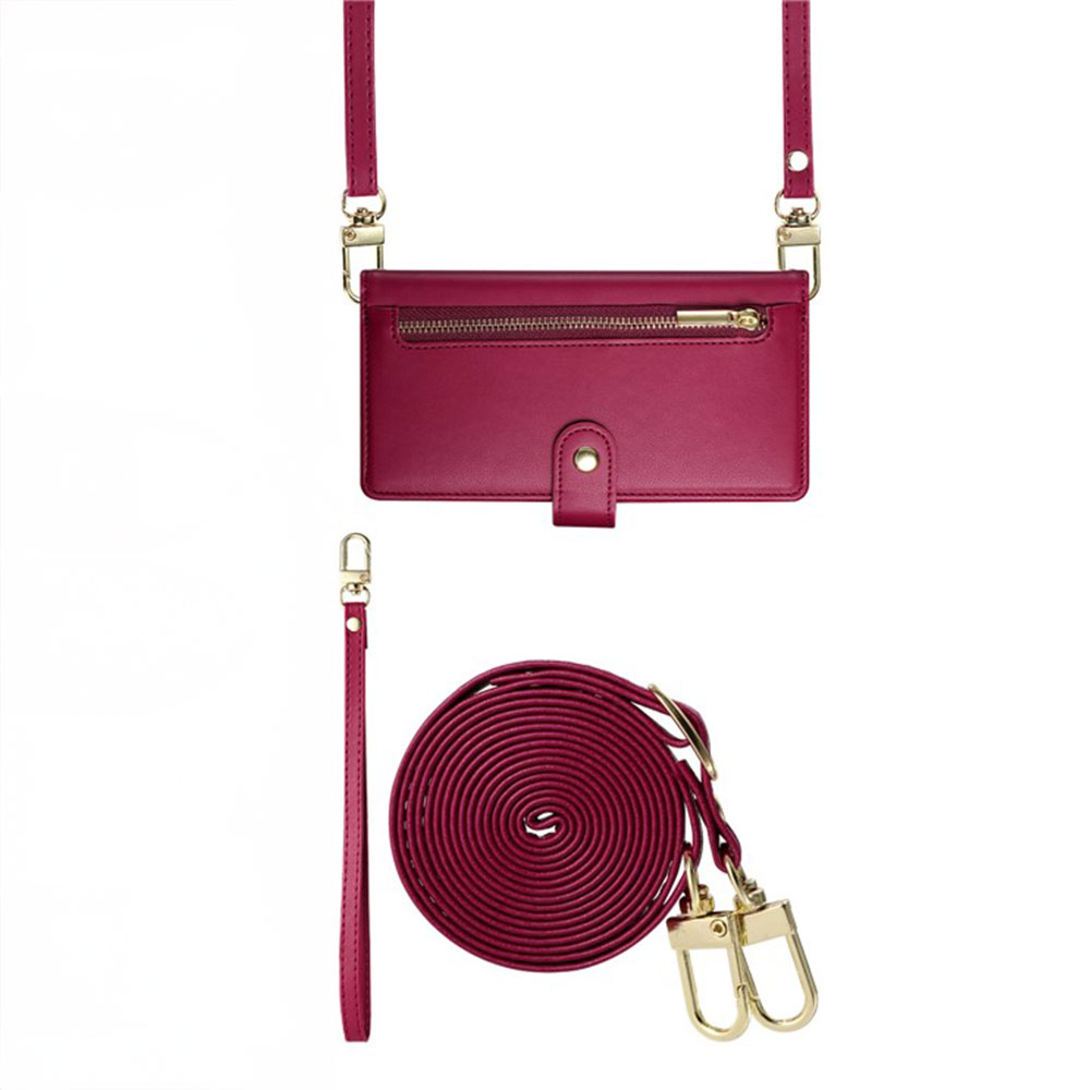 iPhone 16e Leder Tasche Flip Cover mit Reissverschluss   Handschalufe - Pink