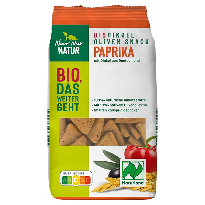 NUR NUR NATUR Bio-Dinkel-Oliven-Snack 150 g, Paprika