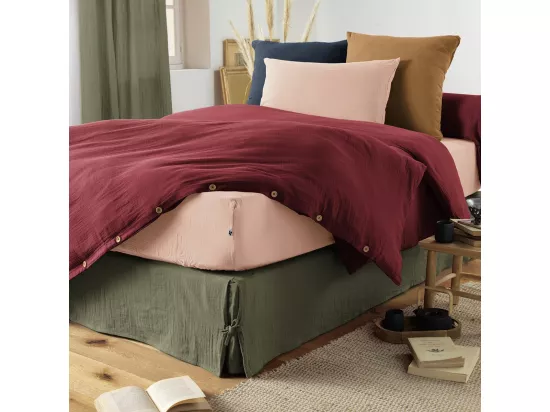OUREA - Housse de Couette 240x220cm Gaze de Coton Lie de Vin