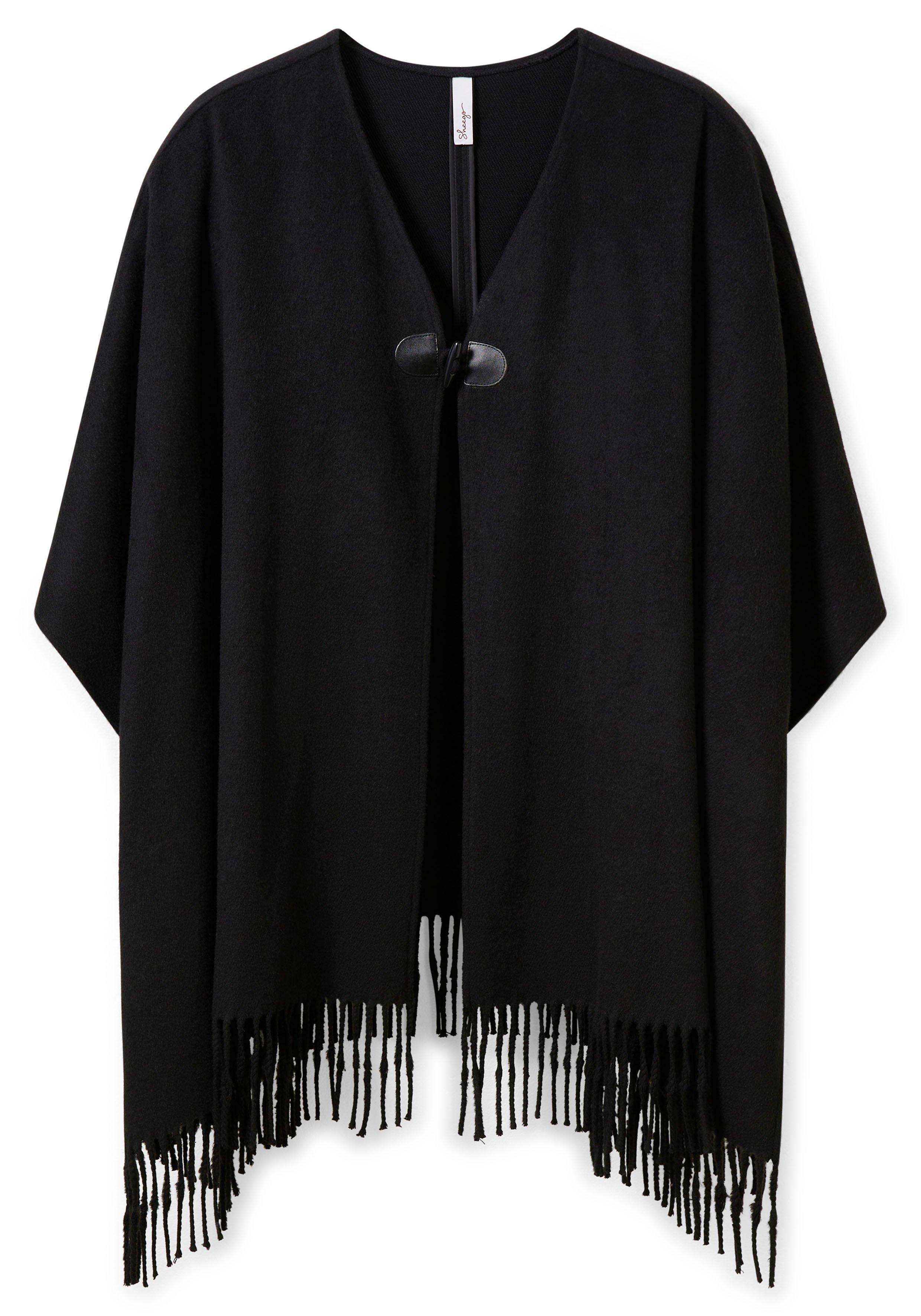 Poncho mit Fransen und Knebelverschluss