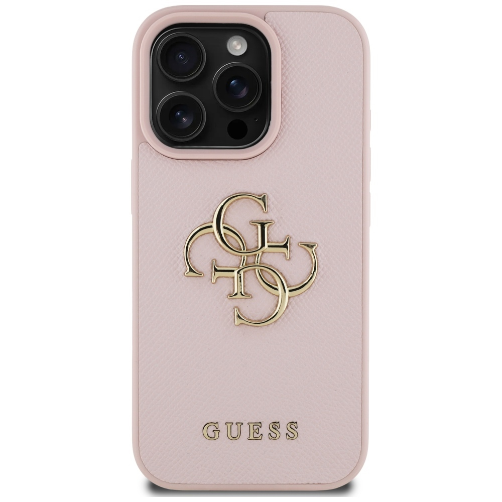 iPhone 16 Pro Leder Hardcase Hülle Grained 4G Big Metal Logo (GUHCP16LPGT4MBP) - Rosa
