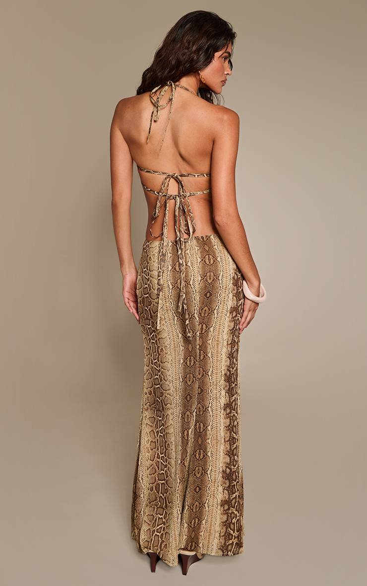 Marron Robe Longue En Mousseline Imprimé Synthétique Avec Détail Coquillage