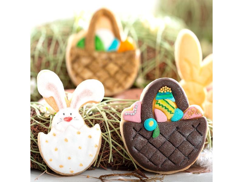 Decora Guetzli-Ausstecher 2 Stück, Osterkorb und Osterhase Ausstechformen-Set mit Ostermotiven
