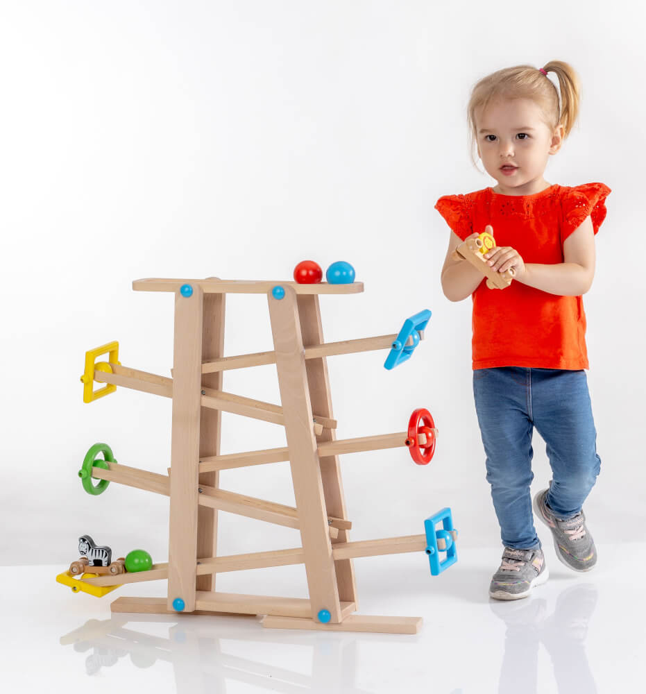SpielMaus Holz Kugelbahn mit Rollelementen