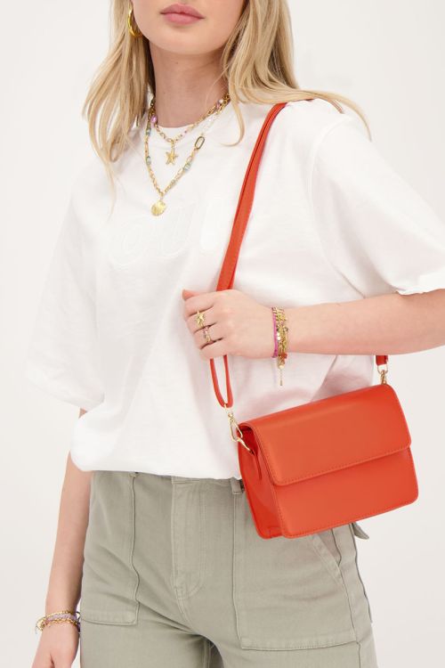 Oranje leather look crossbody tas