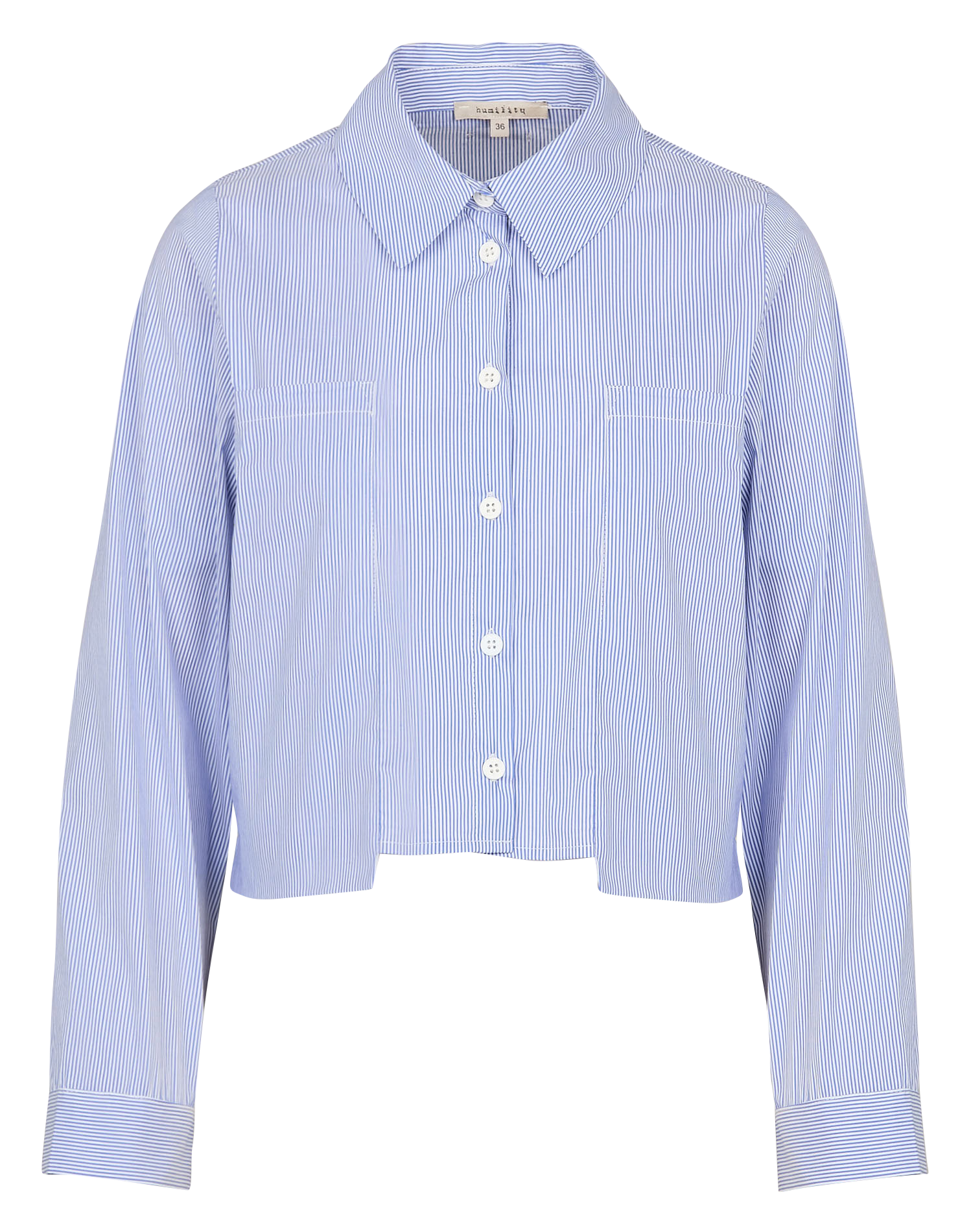 Chemise courte col classique rayée en coton mélangé | Bleu