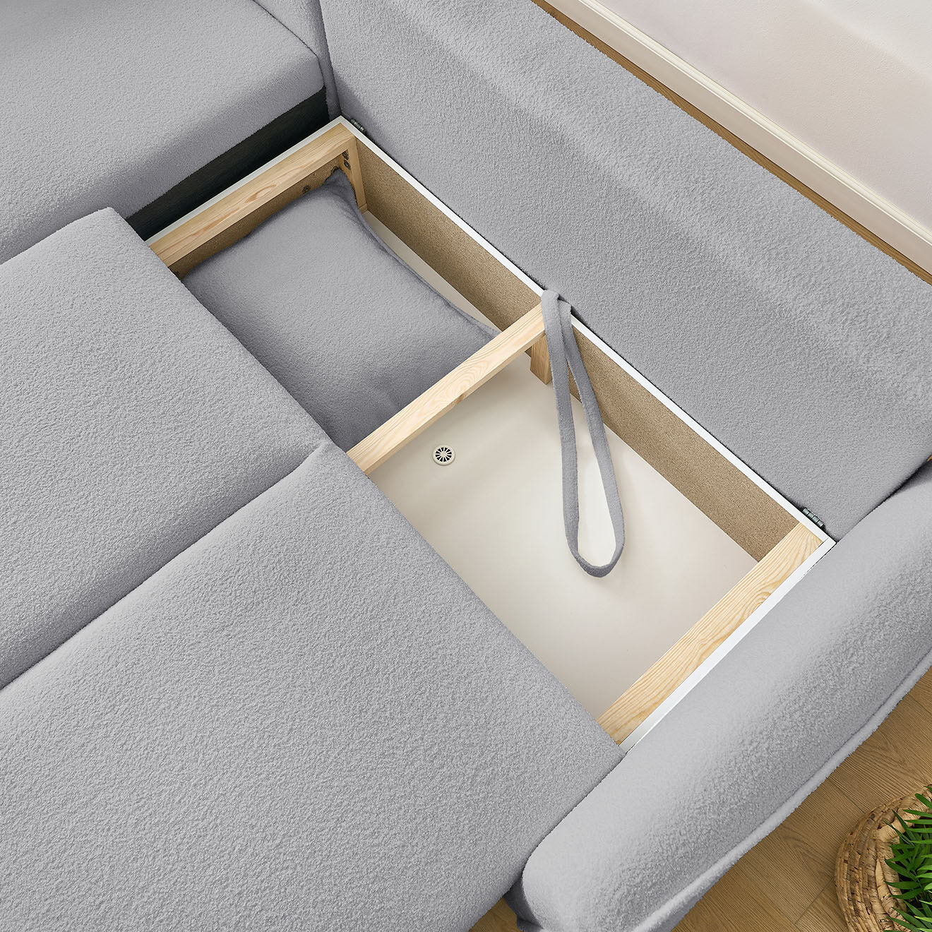 Bobochic Canapé d'angle L gauche convertible bouclette Léon gris clair - 257x90x194 cm