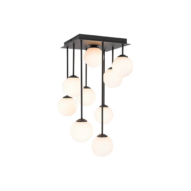 Moderne plafondlamp zwart met opaal glas 9-lichts  - Athens